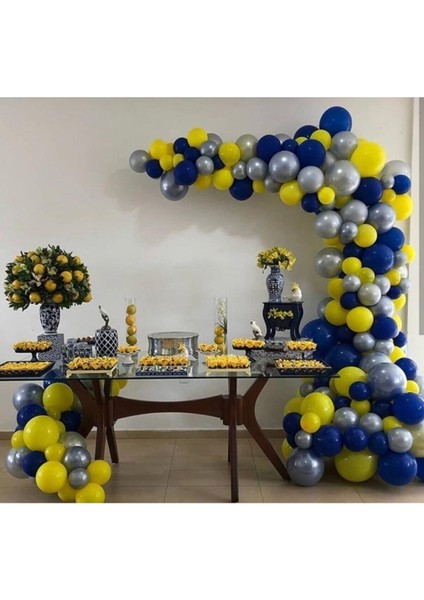 Sarı Lacivert Gümüş Balon Zinciri Balon Konsept