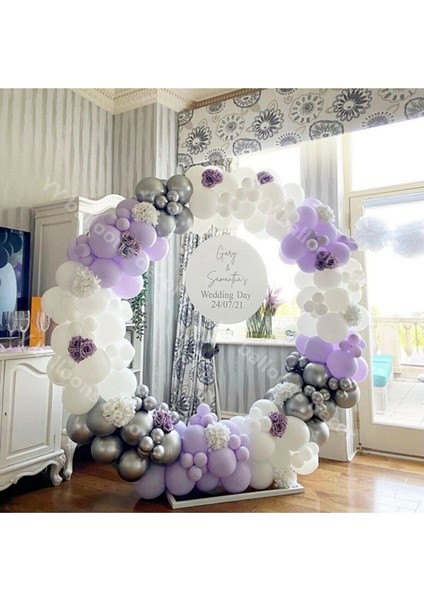 Krom Gümüş Lila ve Beyaz Balon 5 Metre Zincir Set