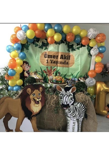 Safari Konsept 100 Adet Safari Metalik ve Baskılı Balon ve Balon Zinciri