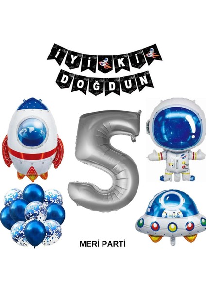 Yaş Sayı Balon Uzay Folyo Balon ve Banner Set Parti Setleri Uzay Temalı Folyo Balon Set Doğum Günü