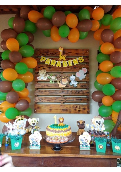 Safari Orman Tema Turuncu Yeşil Kahverengi Balon ve 5 Metre Balon Zinciri Safari