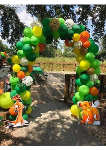 100 Adet Balon ve Balon Zinciri Pastel Renkler ve Safari Baskılı Balonlar Safari Konsept