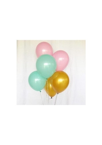 30 Adet Metalik Balon (Mint Yeşili - Pembe - Altın) Uçan Balon