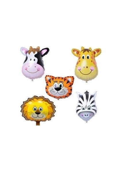 Safari Hayvan Kafa Folyo Balon Seti 5 Lı