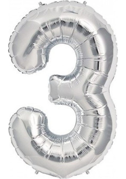 Gümüş Folyo Balon 3 Rakamı 100 cm