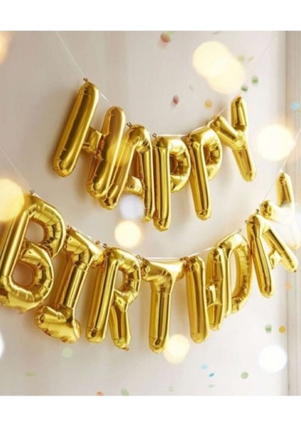 Doğum Günü Set Paketi Happy Bırthday Folyo Balon-20 Adet Siyah Metalik-20 Adet Altın-3 Yıldız Folyo
