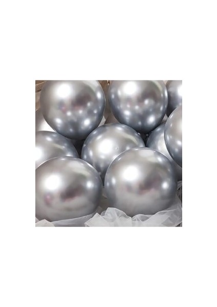 12 Inç Metalik Gümüş Balon 10'lu
