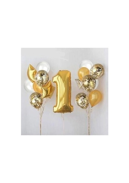 1 Yaş Gold Folyo Balon Şeffaf Balon Seti Doğum Günü Parti Seti