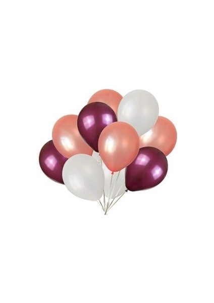 30 Adet Metalik Balon (Bordo - Rose Gold - Beyaz Karışık) Uçan Balon