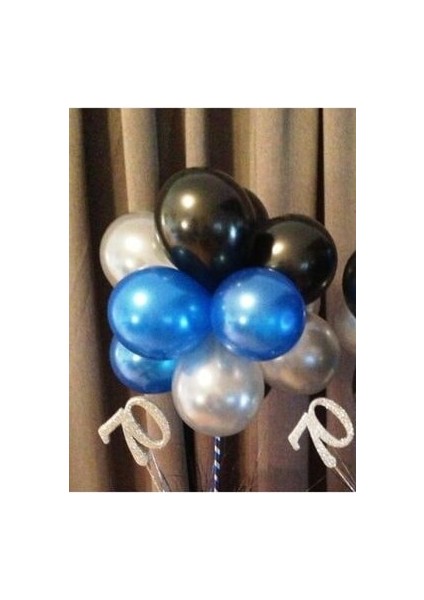 30 Adet Metalik Balon (Mavi - Siyah - Gümüş Karışık) Uçan Balon