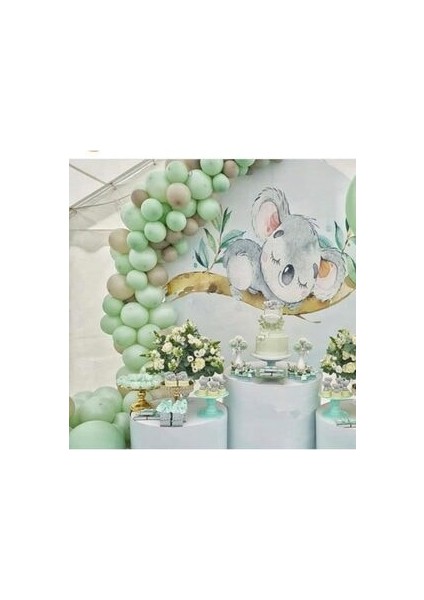 Pastel Gri Yeşil Balon Balon Zinciri 100 Adet