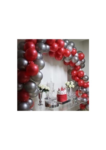 100 Adet Metalik Kırmızı Metalik Gümüş Gri Balon Zinciri