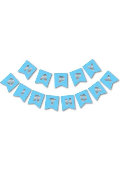 Mavi Gümüş Happy Bırthday Yaldızlı Banner