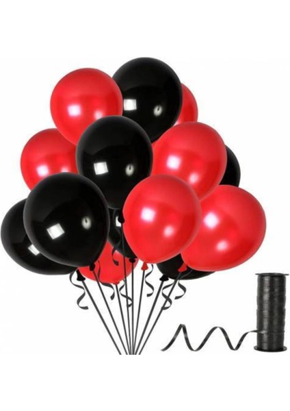 100 Adet Kırmızı-Siyah Renk Metalik Helyum Uyumlu Uçan Balon Parti Süslemeleri