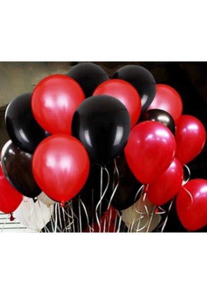 100 Adet Kırmızı-Siyah Renk Metalik Helyum Uyumlu Uçan Balon Parti Süslemeleri