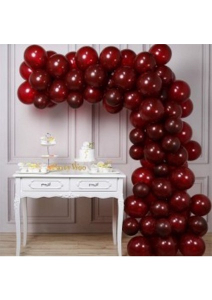 50 Adet Bordo Metalik Balon 12 Inç