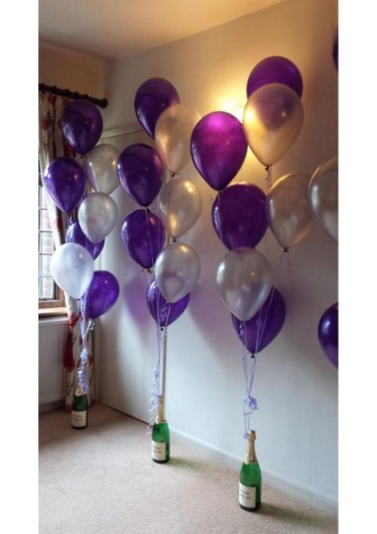 100 Adet Karışık Gri Mor Renk Metalik Balon