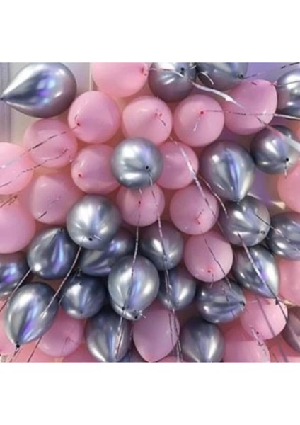 100 Adet Pembe Beyaz Metalik Balon Parti Günleri Yaz Konseptleri