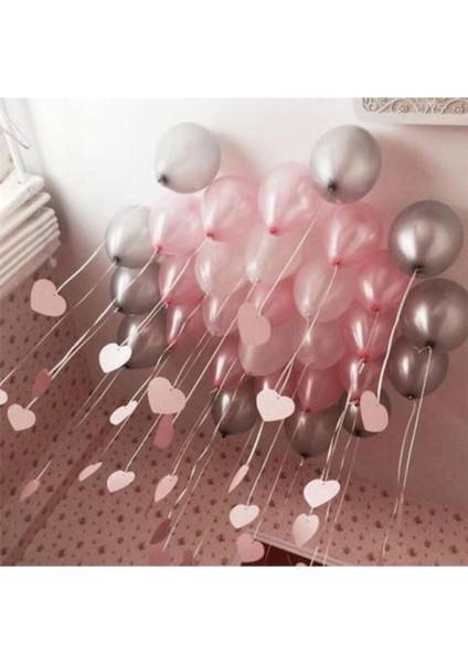 100 Adet Pembe Gri Renk Metalik Balon Doğum Günü Balon Pembe Gri