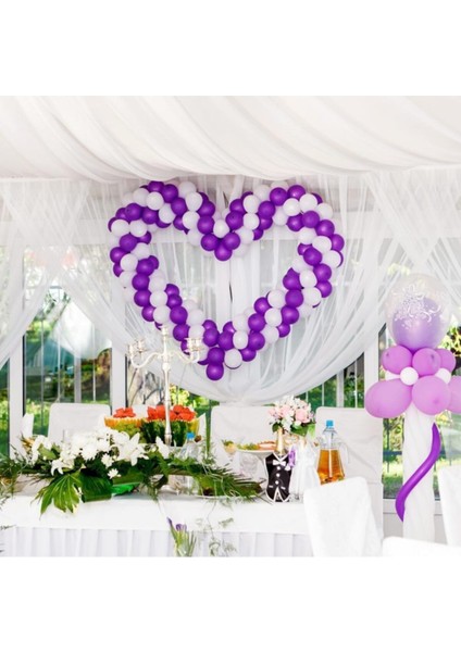 100 Adet Beyaz Mor Metalik Balon