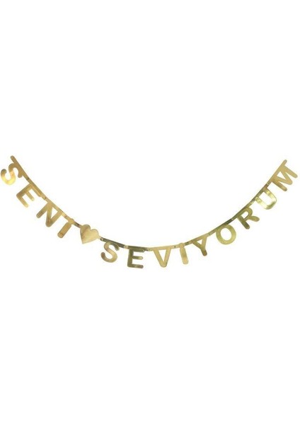 Sevgililer Günü Özel Gün Konsept Metalik Gold Seni Seviyorum Banner