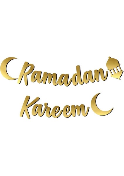 Ramadan Kareem Yazılı Kaligrafi Banner Gold Renkli 200X20 cm Ramazan Bayramı Altın Renginde Süs