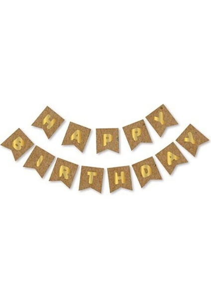 Happy Bırthday Gold Varaklı Kraft Banner Yazı