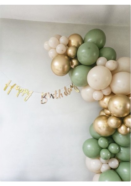 Küf Yeşili Balon Set Happy Bırthday Kaliğrafi Banner Set Doğum Günü Konsept
