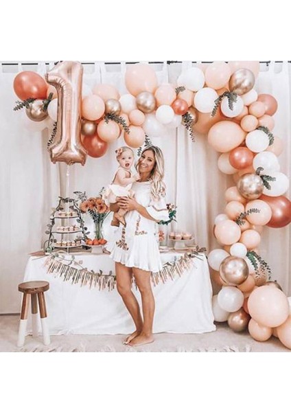 100 Adet Metalik Balon ve Balon Zinciri (Krom Gümüş, Rose Gold, Beyaz, Pembe) Konsept Parti Seti