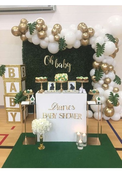 Gold Konsept 100 Adet Balon ve Balon Zinciri Beyaz Metalik Balon Altın Krom Balon Baby Shower