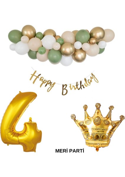 50 Adet Balon Küf Beyaz Ten Gold Renk Happy Bırthday Banner Yaş Rakam Folyo Balon ve Kral Taç Set