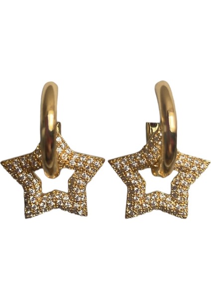 Yıldız Tasarım Sallantılı Taşlı Küpe Gold fiyatları