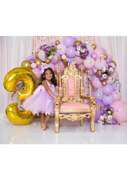 3 Yaş Doğum Günü Konsept Balon ve Balon Zinciri 3 Yaşrakam Folyo Lila Pembe Gold Balon Konsept
