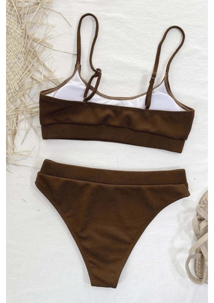 Yüksek Bel Fitilli Kumaş Tankini Bikini Takım fırsatları