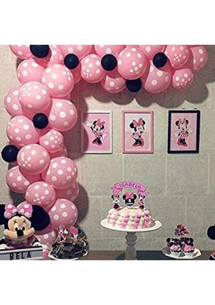 Minnie Mouse Konsept Balon Set 100 Adet Balon ve Zincir