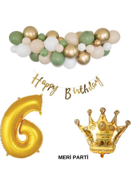 Meri Parti 50 Adet Balon Küf Beyaz Ten Gold Renk Happy Bırthday Banner Yaş Rakam Folyo Balon ve Kral Taç Set