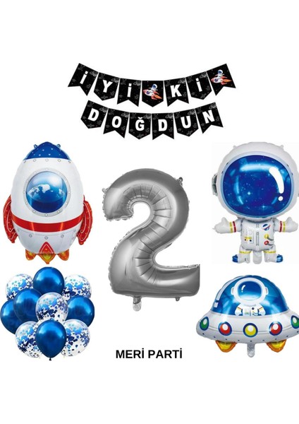 Yaş Sayı Balon Uzay Folyo Balon ve Banner Set Parti Setleri Uzay Temalı Folyo Balon Set Doğum Günü