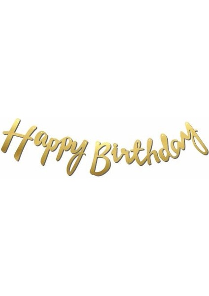 Gold Happy Bırthday Banner ve 100 Adet Metalik Balon ve Zinciri Gold Gri Siyah Balon