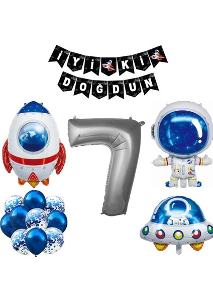 Yaş Sayı Balon Uzay Folyo Balon ve Banner Set Parti Setleri Uzay Temalı Folyo Balon Set Doğum Günü