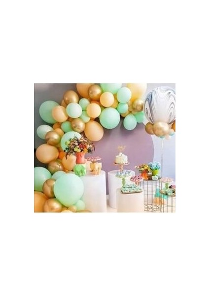 Somon Mint Yeşili Gold Balon ve Balon Zincir