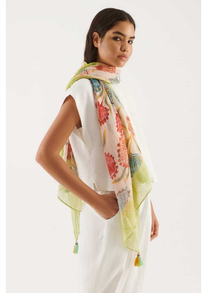 Çok Renkli Desenli Kadın Şal Standart Renk Y2284104_089