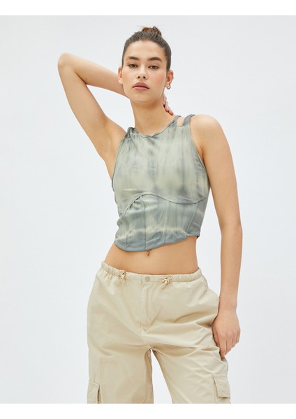 Crop Atlet Korse Pencere Detaylı Batik Desenli