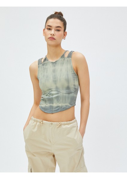 Crop Atlet Korse Pencere Detaylı Batik Desenli