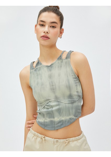 Crop Atlet Korse Pencere Detaylı Batik Desenli