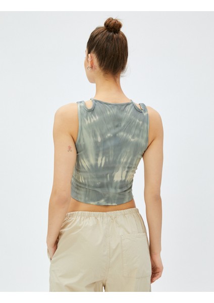 Crop Atlet Korse Pencere Detaylı Batik Desenli