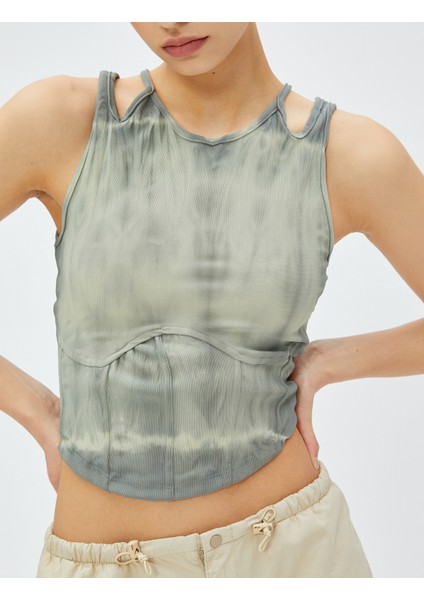 Crop Atlet Korse Pencere Detaylı Batik Desenli