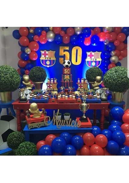 100 Adet Metalik Balon ve Zinciri Kırmızı Lacivert Renk Metalik Balon Konserpt Zincir