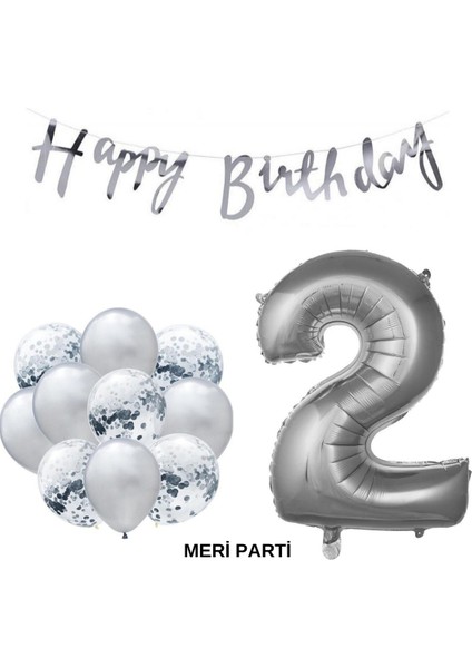 Happy Bırthday Doğum Günü Parti Set Gümüş Yaş Balon Şeffaf Gümüş Metalik Lateks Balon Set Parti Set