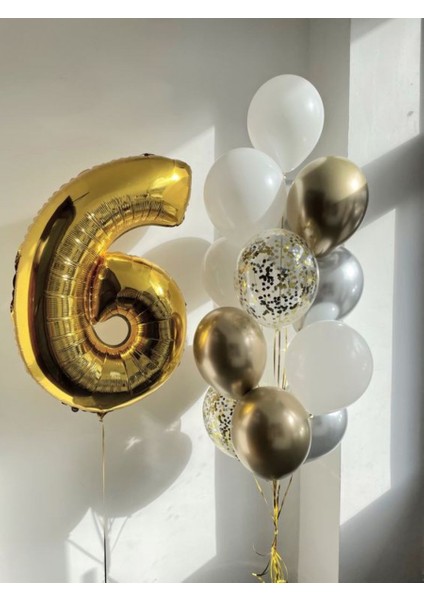 6 Yaş Rakam Balon 6 Yaş Folyo Balon Doğum Günü Krom Balon ve Lateks Balon Konsept Doğum Günü