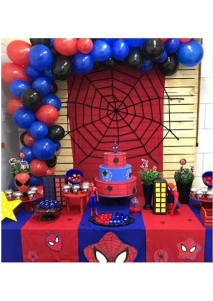 Spiderman Konsept 100 Adet Kırmızı Lacivert Balon ve Zinciri